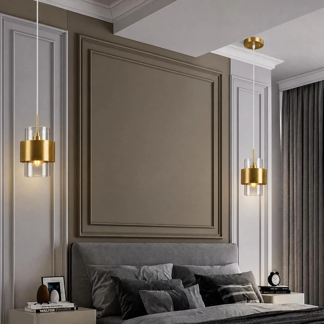 Alt view image 4 of 7 - Modern Gold Pendant Lighting Indoor Kitchen Island Pendant Light Glass Shade Ceiling Light Fixtures for Bedroom Dining Room Living Room(1Pack)