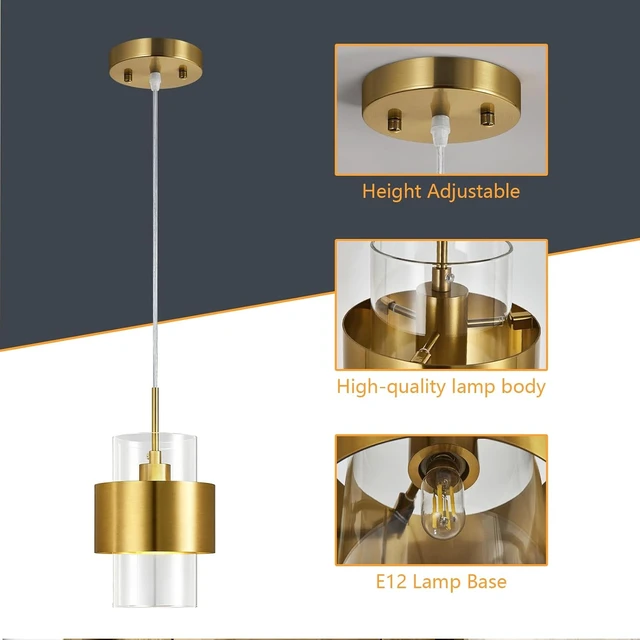 Alt view image 7 of 7 - Modern Gold Pendant Lighting Indoor Kitchen Island Pendant Light Glass Shade Ceiling Light Fixtures for Bedroom Dining Room Living Room(1Pack)