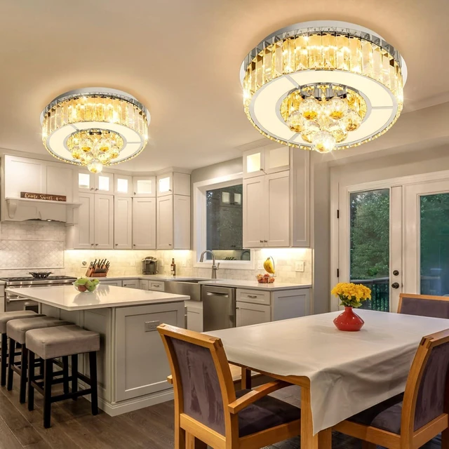 Main image of 11.8" Silver Modern Crystal Chandeliers for Dining Room LED Dimmable Light Fixtures Flush Mount Light Living Room Bedrooms