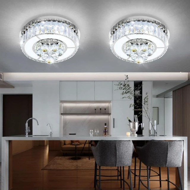 Alt view image 2 of 7 - 11.8" Silver Modern Crystal Chandeliers for Dining Room LED Dimmable Light Fixtures Flush Mount Light Living Room Bedrooms