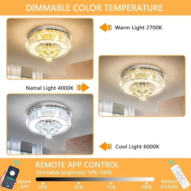 Alt view image 4 of 7 - 11.8" Silver Modern Crystal Chandeliers for Dining Room LED Dimmable Light Fixtures Flush Mount Light Living Room Bedrooms