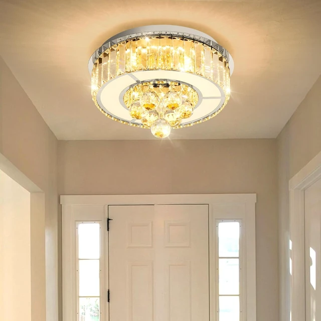 Alt view image 5 of 7 - 11.8" Silver Modern Crystal Chandeliers for Dining Room LED Dimmable Light Fixtures Flush Mount Light Living Room Bedrooms