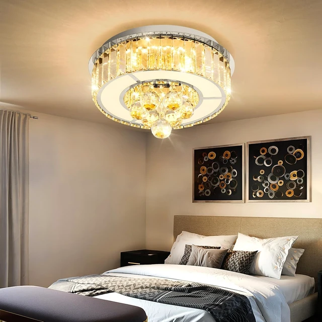 Alt view image 7 of 7 - 11.8" Silver Modern Crystal Chandeliers for Dining Room LED Dimmable Light Fixtures Flush Mount Light Living Room Bedrooms