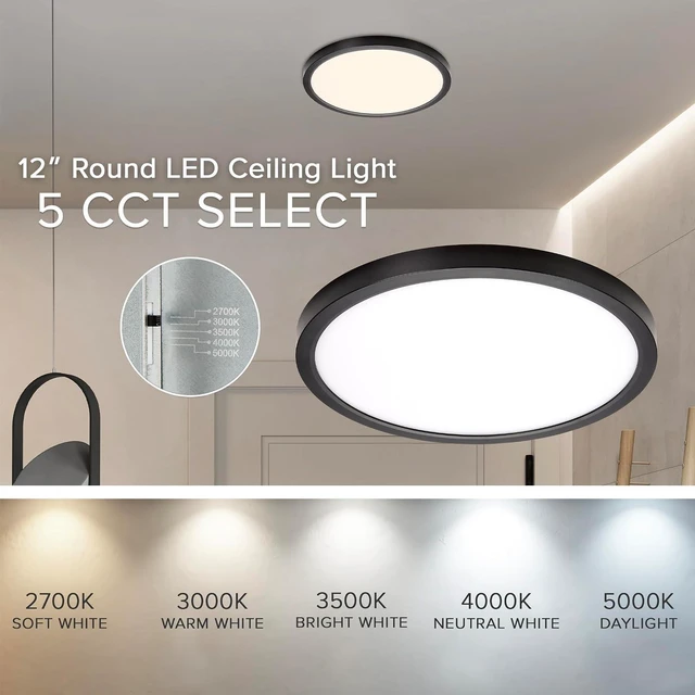Alt view image 5 of 7 - Maxxima 12 in. Black LED Flush Mount Ceiling Light, 2200 Lumens, 5 CCT