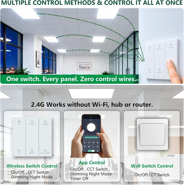 Alt view image 3 of 7 - 2x4 LED Flat Panel Light 6 Pack, 70W 9310LM, 2.4G Wireless Switch & App