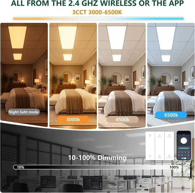 Alt view image 4 of 7 - 2x4 LED Flat Panel Light 6 Pack, 70W 9310LM, 2.4G Wireless Switch & App