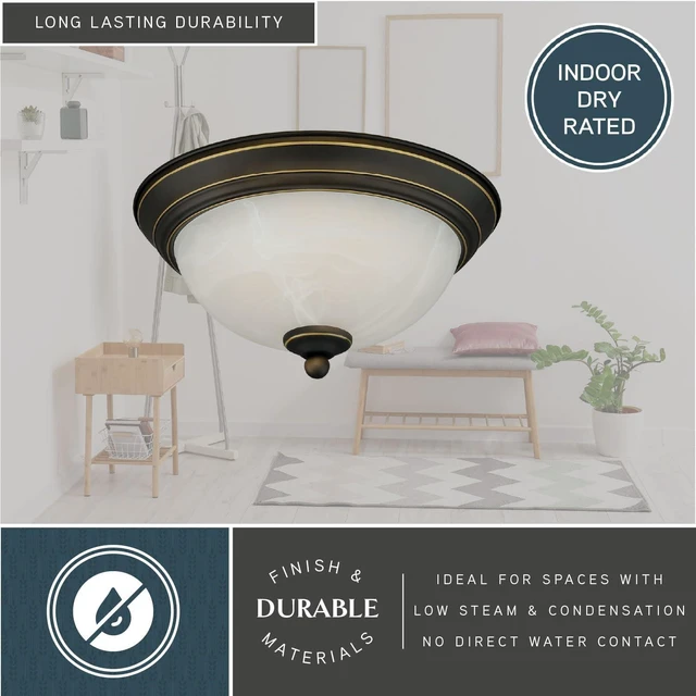 Alt view image 5 of 7 - VAXCEL Stevens 11-in W LED Vintage Bronze Transitional Flush Mount Ceiling Light Fixture White Alabaster Glass