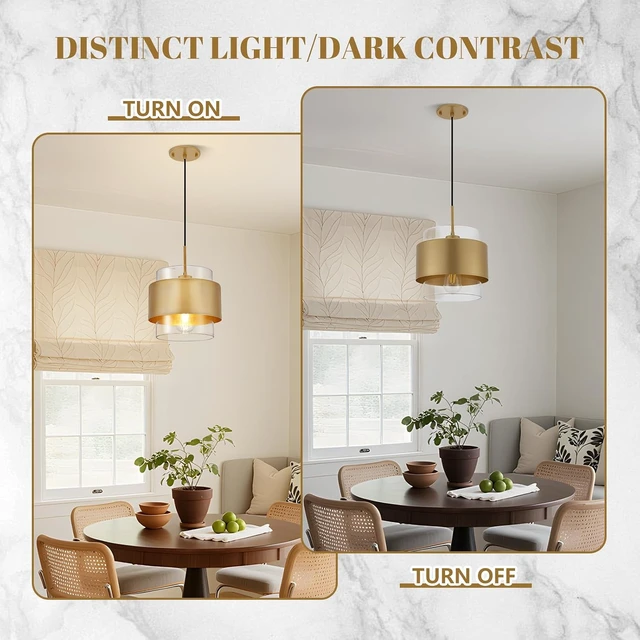 Alt view image 4 of 7 - 9.8" Gold Pendant Lights Kitchen Island, Farmhouse Pendant Lighting with Clear Glass Shade, Industrial Hanging Pendant Lights Fixture for Kitchen Island Dining Room Hallway