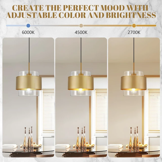 Alt view image 5 of 7 - 9.8" Gold Pendant Lights Kitchen Island, Farmhouse Pendant Lighting with Clear Glass Shade, Industrial Hanging Pendant Lights Fixture for Kitchen Island Dining Room Hallway