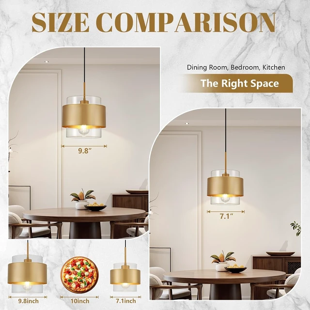 Alt view image 6 of 7 - 9.8" Gold Pendant Lights Kitchen Island, Farmhouse Pendant Lighting with Clear Glass Shade, Industrial Hanging Pendant Lights Fixture for Kitchen Island Dining Room Hallway