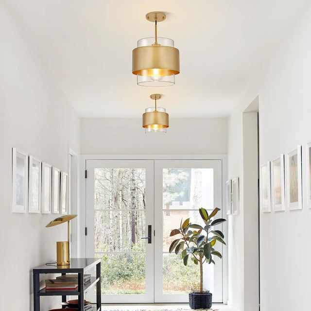 Alt view image 7 of 7 - 9.8" Gold Pendant Lights Kitchen Island, Farmhouse Pendant Lighting with Clear Glass Shade, Industrial Hanging Pendant Lights Fixture for Kitchen Island Dining Room Hallway