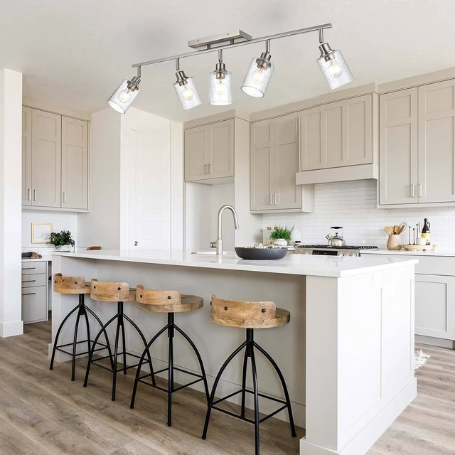 Alt view image 2 of 7 - Kitchen Lighting Fixtures Ceiling 5 Light Track Lighting Kit Modern Ceiling Spot Lights Brushed Nickel Wall Mount Seeded Glass Vanity Light Track Light Fixtures Ceiling Rotatable Light Heads