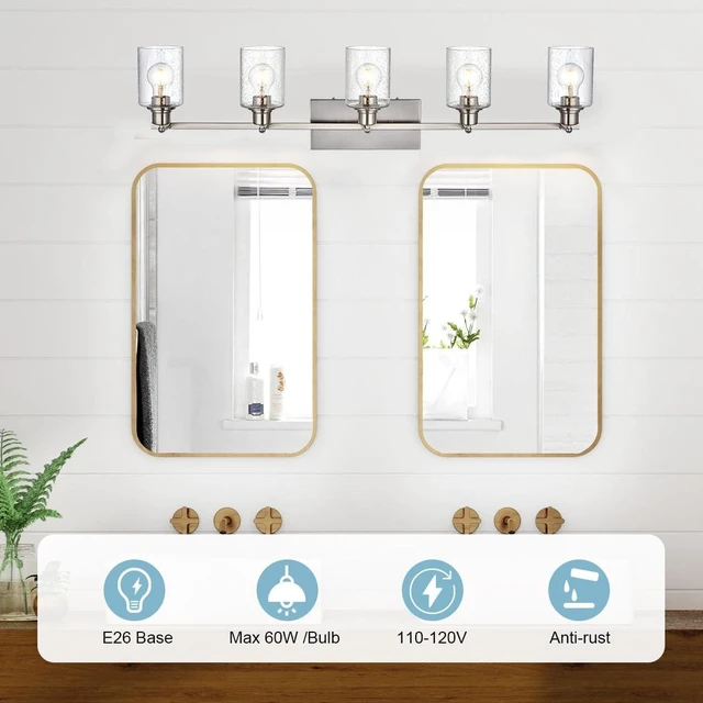 Alt view image 3 of 7 - Kitchen Lighting Fixtures Ceiling 5 Light Track Lighting Kit Modern Ceiling Spot Lights Brushed Nickel Wall Mount Seeded Glass Vanity Light Track Light Fixtures Ceiling Rotatable Light Heads