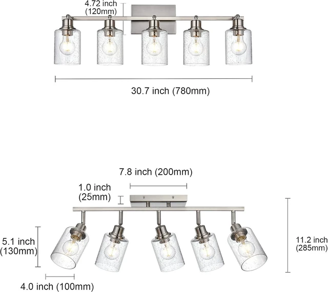 Alt view image 4 of 7 - Kitchen Lighting Fixtures Ceiling 5 Light Track Lighting Kit Modern Ceiling Spot Lights Brushed Nickel Wall Mount Seeded Glass Vanity Light Track Light Fixtures Ceiling Rotatable Light Heads