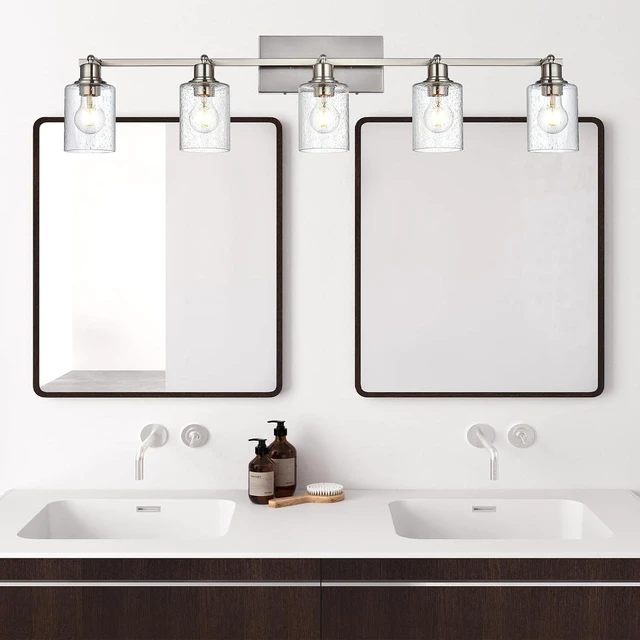 Alt view image 6 of 7 - Kitchen Lighting Fixtures Ceiling 5 Light Track Lighting Kit Modern Ceiling Spot Lights Brushed Nickel Wall Mount Seeded Glass Vanity Light Track Light Fixtures Ceiling Rotatable Light Heads