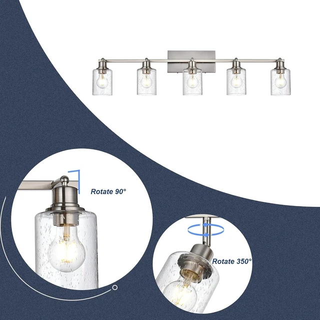 Alt view image 7 of 7 - Kitchen Lighting Fixtures Ceiling 5 Light Track Lighting Kit Modern Ceiling Spot Lights Brushed Nickel Wall Mount Seeded Glass Vanity Light Track Light Fixtures Ceiling Rotatable Light Heads