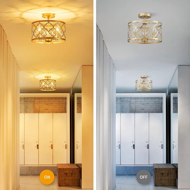 Alt view image 4 of 7 - WUZUPS Chandelier 3-Light Vintage Farmhouse Semi-Flush Mount Ceiling Light Lighting Fixture for Foyer Bedroom Hallway Storage Room Kitchen Bathroom, H 9.8" x W 12.4", E12 Base, Gold
