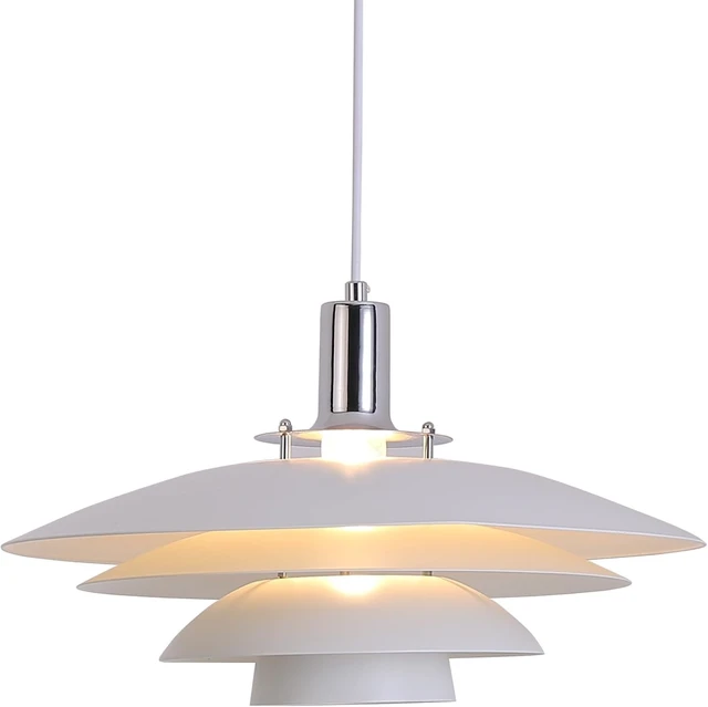 Main image of FCTWAKS Mid Century Modern Pendant Light, 15" Nordic Hanging Ceiling Light Fixture with 4-Tier Metal Shade, E26 Base, Vintage Pendant Lamp for Kitchen Island, Dining Room White