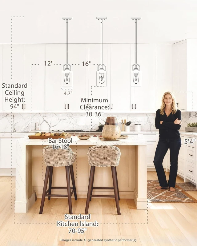 Alt view image 4 of 7 - Beionxii 2 Pack Glass Pendant Lights Kitchen Island, Hanging Light Fixture