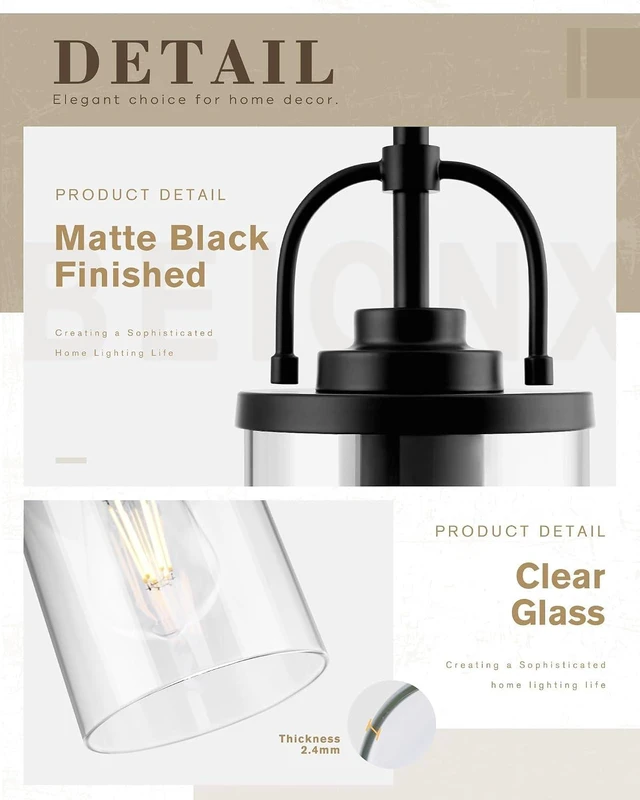 Alt view image 2 of 7 - Beionxii 2 Pack Glass Pendant Lights Kitchen Island, Hanging Light Fixture