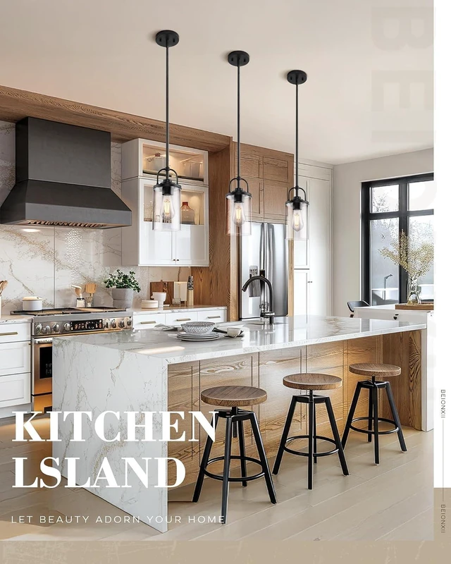 Alt view image 6 of 7 - Beionxii 2 Pack Glass Pendant Lights Kitchen Island, Hanging Light Fixture