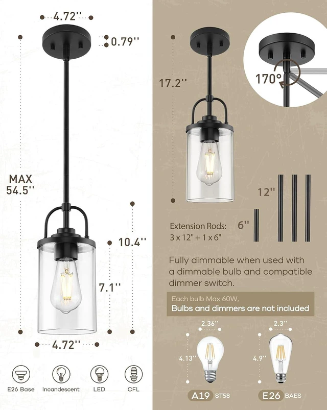 Alt view image 3 of 7 - Beionxii 2 Pack Glass Pendant Lights Kitchen Island, Hanging Light Fixture