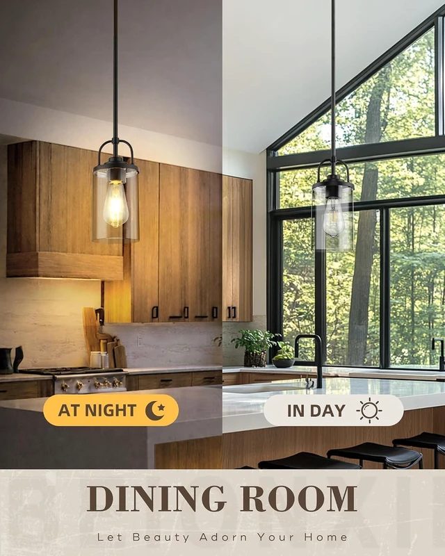 Alt view image 5 of 7 - Beionxii 2 Pack Glass Pendant Lights Kitchen Island, Hanging Light Fixture
