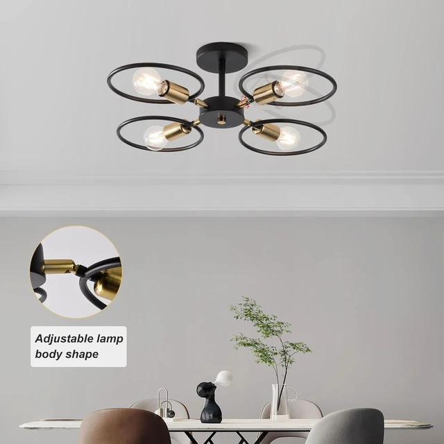 Alt view image 2 of 7 - Modern Black and Gold Ceiling Light, 4-Light Adjustable Angle Metal Fixture with E26 Base for Bedroom, Living Room, Dining Room