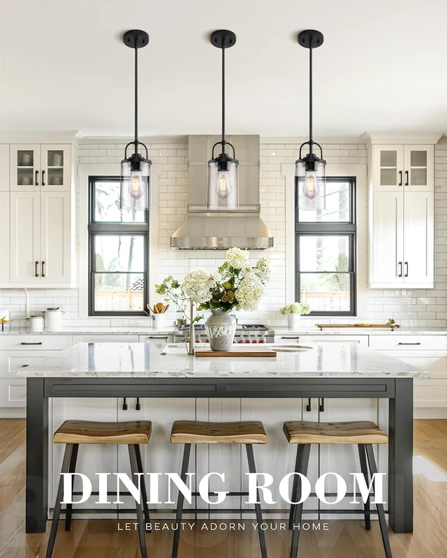 Alt view image 7 of 7 - Beionxii 2 Pack Glass Pendant Lights Kitchen Island, Hanging Light Fixture