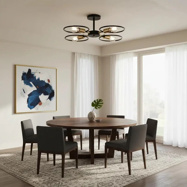 Alt view image 7 of 7 - Modern Black and Gold Ceiling Light, 4-Light Adjustable Angle Metal Fixture with E26 Base for Bedroom, Living Room, Dining Room