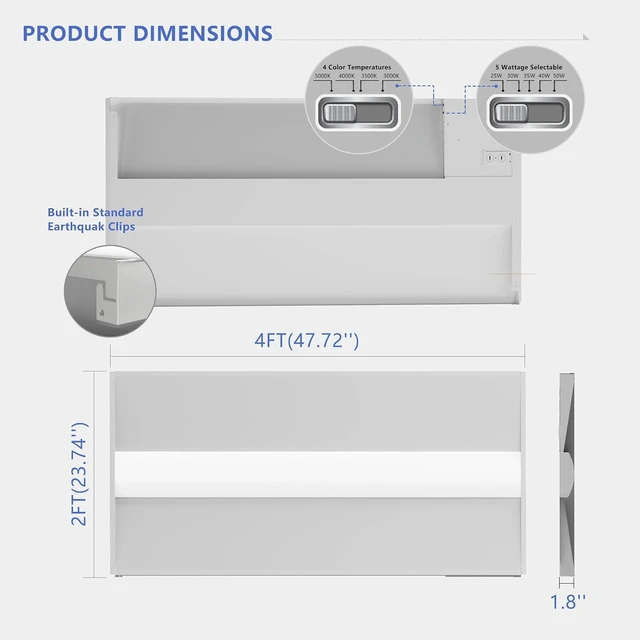 Alt view image 5 of 7 - RMC 2x4 LED Troffer Light,Selectable 4CCT,7000 LM,0-10V Dimmable,2Pack