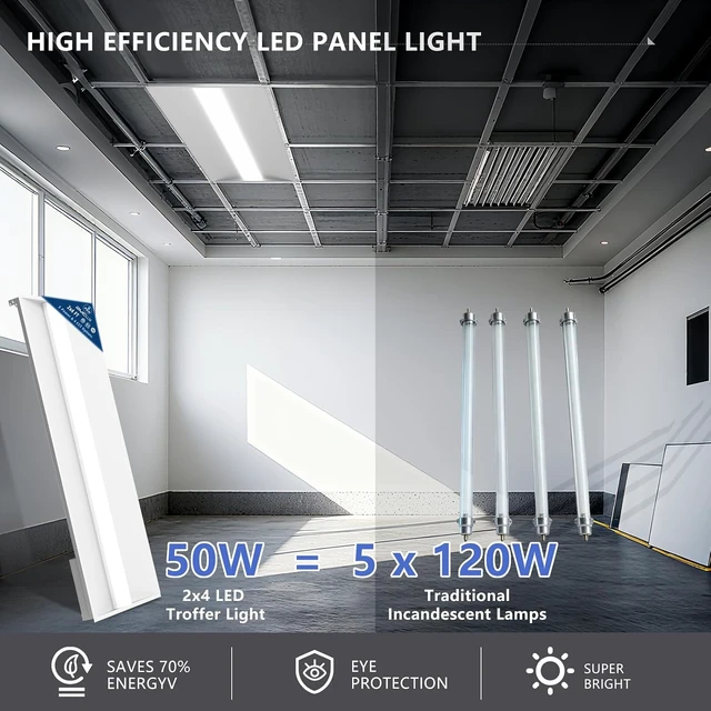 Alt view image 7 of 7 - RMC 2x4 LED Troffer Light,Selectable 4CCT,7000 LM,0-10V Dimmable,2Pack