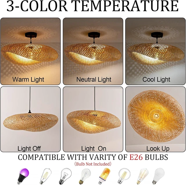 Alt view image 3 of 7 - 23.6" Bamboo Pendant Light,Woven Rattan Chadelier