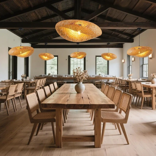 Alt view image 5 of 7 - 23.6" Bamboo Pendant Light,Woven Rattan Chadelier