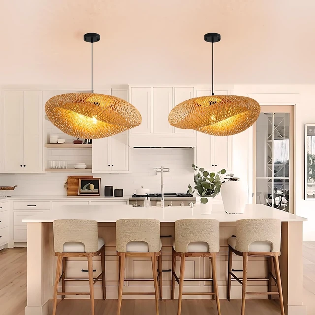 Alt view image 7 of 7 - 23.6" Bamboo Pendant Light,Woven Rattan Chadelier