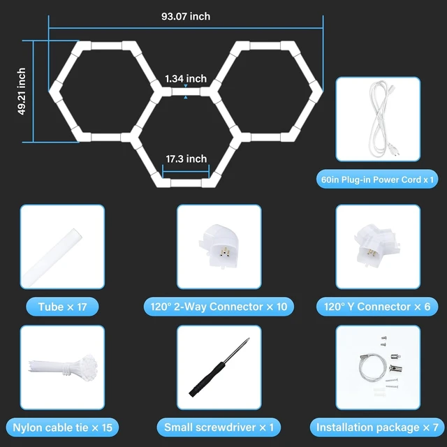 Alt view image 7 of 7 - ALLYES Hexagon Garage Lights Dimmable Hex Shop Lights 6500K 17280LM 128W, Brightness Adjustable Led Ceiling Lights for Shop Garage Gym Workshop Basement