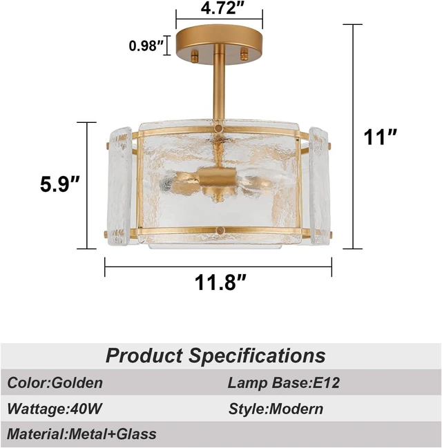 Alt view image 3 of 7 - Gold Semi Flush Mount Ceiling Light Fixture for Foyer,Entryway,Hallway