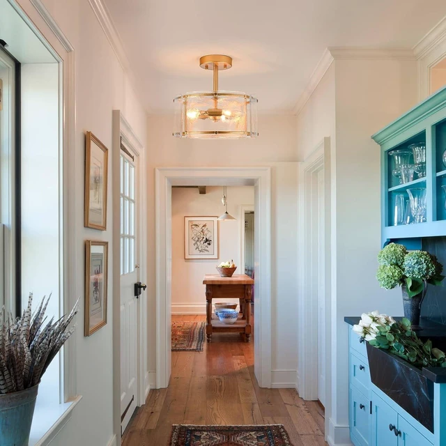 Alt view image 2 of 7 - Gold Semi Flush Mount Ceiling Light Fixture for Foyer,Entryway,Hallway