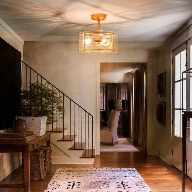 Alt view image 4 of 7 - Gold Semi Flush Mount Ceiling Light Fixture for Foyer,Entryway,Hallway