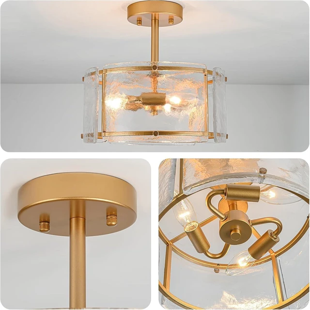 Alt view image 7 of 7 - Gold Semi Flush Mount Ceiling Light Fixture for Foyer,Entryway,Hallway