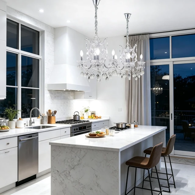 Alt view image 4 of 7 - Modern Crystal Chandelier Light Fixtures 4-Light, K9 Clear Crystal Pendant Ceiling Light Fixture for Kitchen Island,Dinning Room, Bedroom,Hallway,Bathroom (4 Lights)