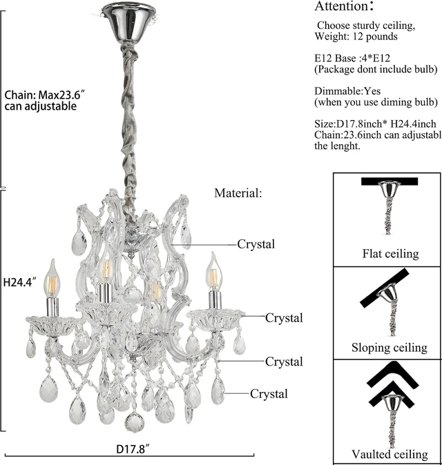 Alt view image 5 of 7 - Modern Crystal Chandelier Light Fixtures 4-Light, K9 Clear Crystal Pendant Ceiling Light Fixture for Kitchen Island,Dinning Room, Bedroom,Hallway,Bathroom (4 Lights)