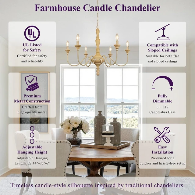 Alt view image 2 of 7 - Farmhouse Chandelier for Ding Room Distressed White Light Fixture
