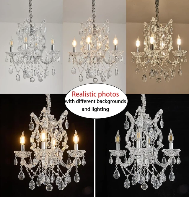 Alt view image 3 of 7 - Modern Crystal Chandelier Light Fixtures 4-Light, K9 Clear Crystal Pendant Ceiling Light Fixture for Kitchen Island,Dinning Room, Bedroom,Hallway,Bathroom (4 Lights)