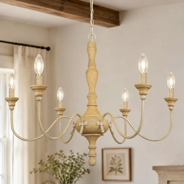 Main image of Farmhouse Chandelier for Ding Room Distressed White Light Fixture