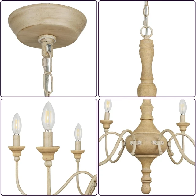 Alt view image 6 of 7 - Farmhouse Chandelier for Ding Room Distressed White Light Fixture