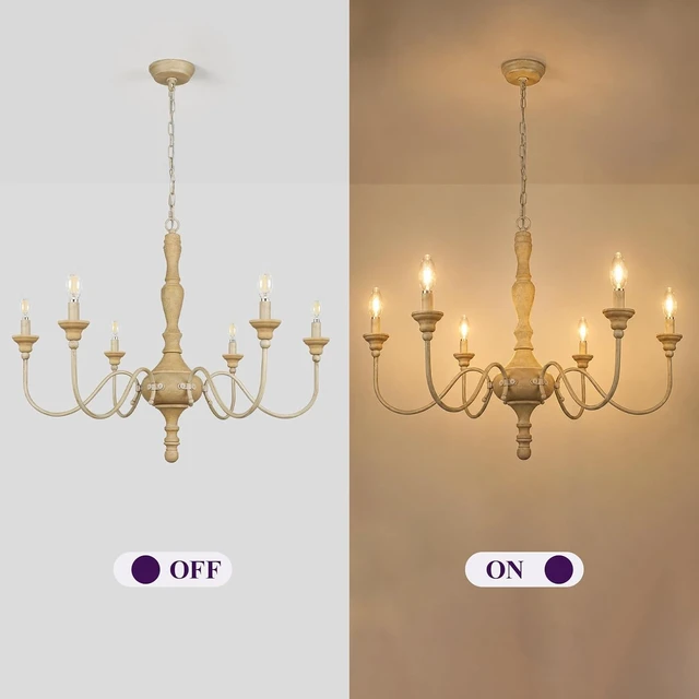 Alt view image 7 of 7 - Farmhouse Chandelier for Ding Room Distressed White Light Fixture