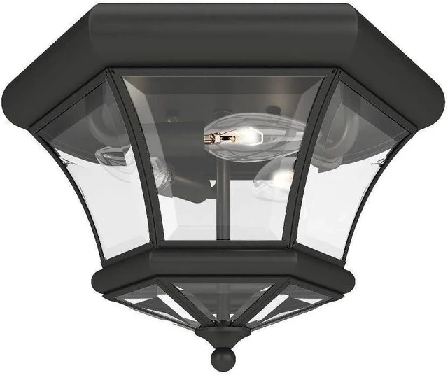 Main image of Livex Lighting 7053-04 Monterey Light Outdoor/Indoor Black Finish Solid Brass Flush Mount with Clear Beveled Glass