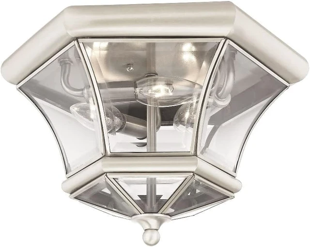 Alt view image 2 of 7 - Livex Lighting 7053-04 Monterey Light Outdoor/Indoor Black Finish Solid Brass Flush Mount with Clear Beveled Glass