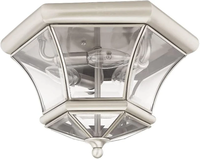 Alt view image 3 of 7 - Livex Lighting 7053-04 Monterey Light Outdoor/Indoor Black Finish Solid Brass Flush Mount with Clear Beveled Glass
